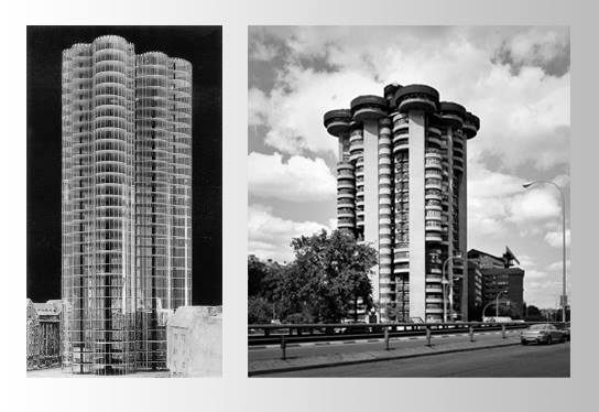 Versión de 1922, Rascacielos de vidrio, Mies + Torres Blancas, 1961 de Sáenz de Oiza.