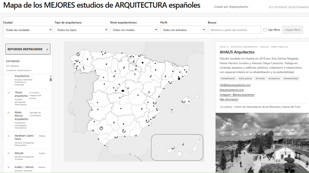 Mapa de los MEJORES estudios de ARQUITECTURA españoles
